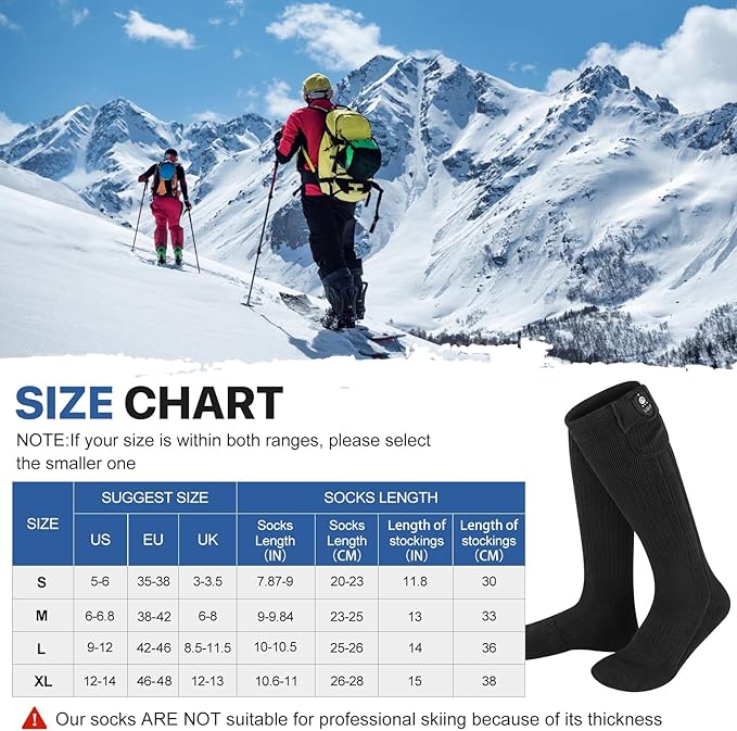 SNOW DEER Heated Socks for Men Women, App Controlled Left/Right Electric Ski Sock, 7.4V 2200mAh Rechargeable Battery 360°Fast Heating Toe Warmers for Skiing Hunting Motorcycle Walking Dogs