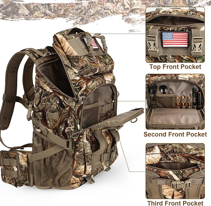 Hunting Backpack, Outdoor Hunting Pack with Rifle Holder, Hunting Backpacks for Men, Hunting Bag with Waterproof Rain Cover