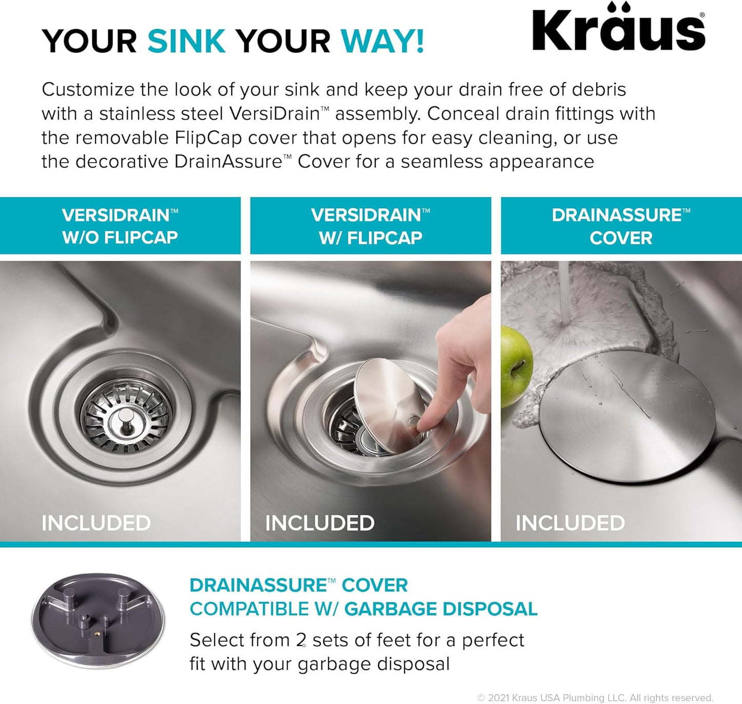 KRAUS Dex 25-Inch Undermount Single Bowl TRU16 Gauge Stainless Steel Kitchen Sink with DrainAssure WaterWay and VersiDrain Assembly in Radiant Pearl Finish, KD1US25B