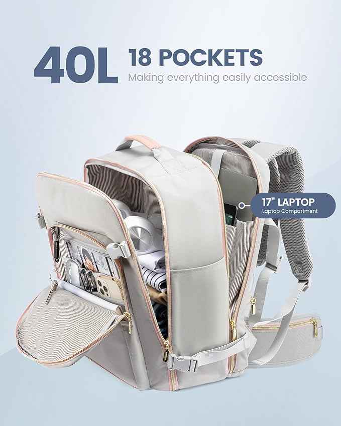 LOVEVOOK Travel Backpack for Women with Waist Strap,40L Cute Carry on Backpack Travels Essentials Personal Item Backpack for Traveling on Airplane,Large Carry on Luggage Travel Bag Flight Approved