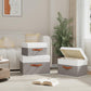 Fabric Storage Bins with Lids, 3 Pack Linen Foldable Cloth Baskets, 15 x 9.8 x 9.8 Inch Closet Organizer Containers with Double Handles, Sweater Boxes for Bedroom, White and Grey
