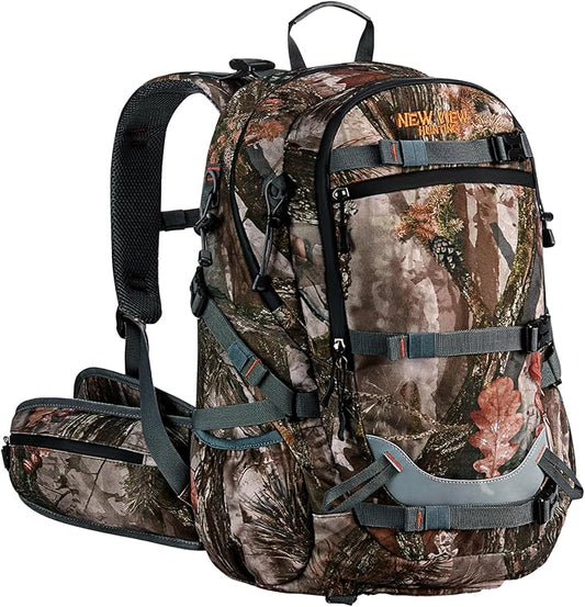 NEW VIEW Hunting Backpacks for Men 35L, Camo Backpack for Hunting with Rifle Bow Gun Holder, Waterproof Hunting Pack with Rain Rover