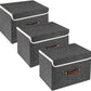 TYEERS Collapsible Storage Boxes, Washable Fabric Storage Bins with Lids, 14.9x9.8x9.8 inches, 3 Pack, Black