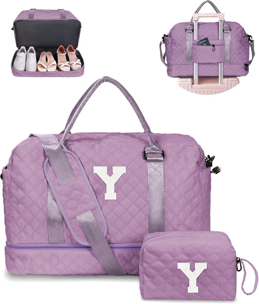 Voguewood Women's Personalized Weekender Bag with Shoulder Strap & Travel Makeup Bag Gift for Friend Sister - Roamly