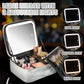 Makeup Travel Train Case with Mirror LED Light 3 Adjustable Brightness Large Cosmetic Bag Portable Storage Adjustable Partition Waterproof Make up Brushes Makeup Jewelry Gift for Women
