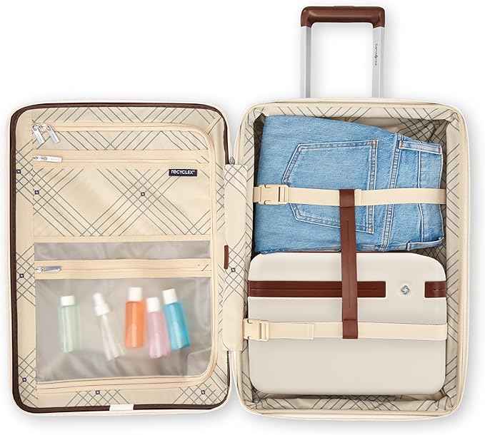 Virtuosa Hardside 21 Inch Carry On Luggage - Airline Approved with 360° Spinner Wheels, RightHeight™ Adjustable Handle - Zippered WetPak™ - TSA Lock - Expandable Light Polycarbonate Shell - Off White