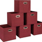 Household Essentials Fabric Storage Cube Bins, 6 Piece Set, Strong Poly-Woven Fabric, Chipboard Sides, Grommet Front Handle, Stackable and Foldable, Classic Design, Burgundy