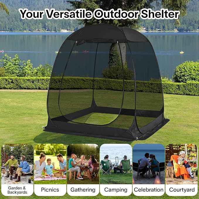 Alvantor Pop Up Screen House Gazebo with Mosquito Netting, Instant UV Resistant Sun Shelter for Patio & Backyard, Portable Canopy Tent for 2-10 Person