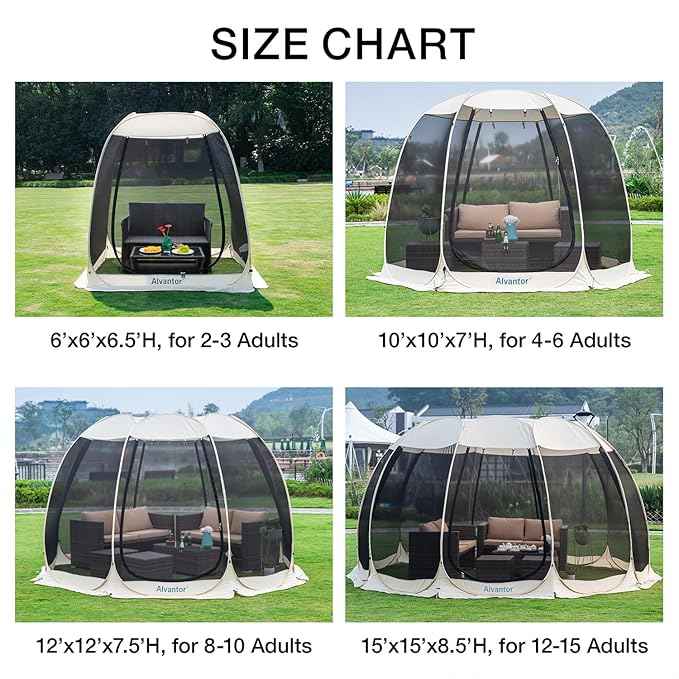 Alvantor Pop Up Screen House Gazebo with Mosquito Netting, Instant UV Resistant Sun Shelter for Patio & Backyard, Portable Canopy Tent for 2-10 Person
