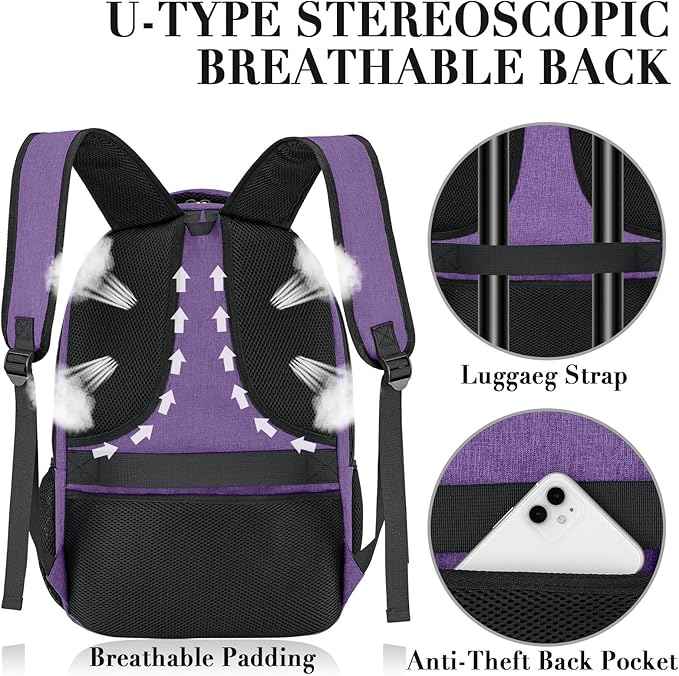 BIKROD Backpack for Men Women, Backpacks for School Teen Boys, Business Anti Theft Slim Sturdy Back Pack, Adult Computer Bag Gift 15.6 IN Laptop, Purple