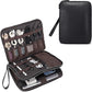 LANNSYNE Full Grain Leather Travel Cable Accessories Bag, Electronic Organizer Carry Case Double Layer Storage Case for Cables, Charger, Phone, Power Bank
