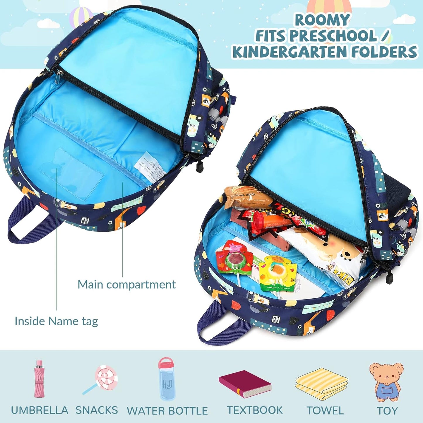mygreen Toddler Backpack, Kids Backpack for Boys and Girls with Chest Strap