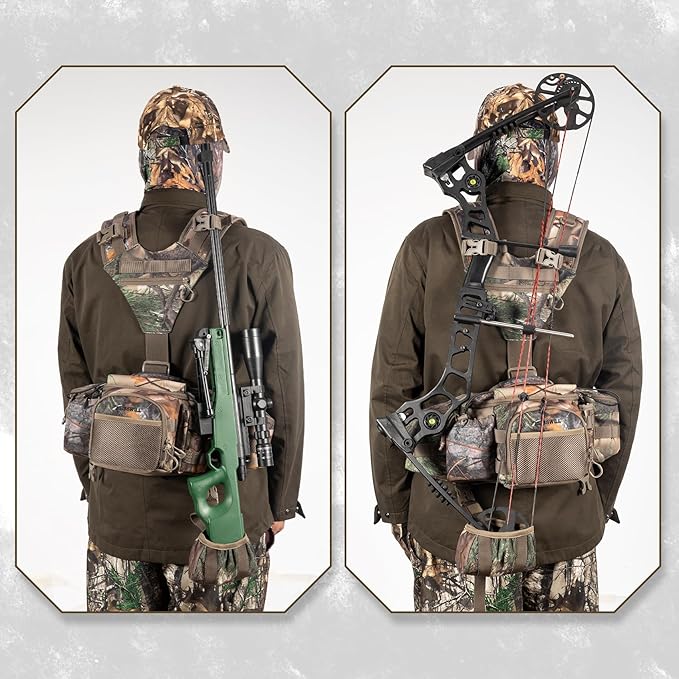 BLISSWILL Hunting Fanny Waist Pack with Harness Pouch，Shoulder-Supported Waist Pack， Hunting Backpack for Bow Rifle（New Leaf Camo）