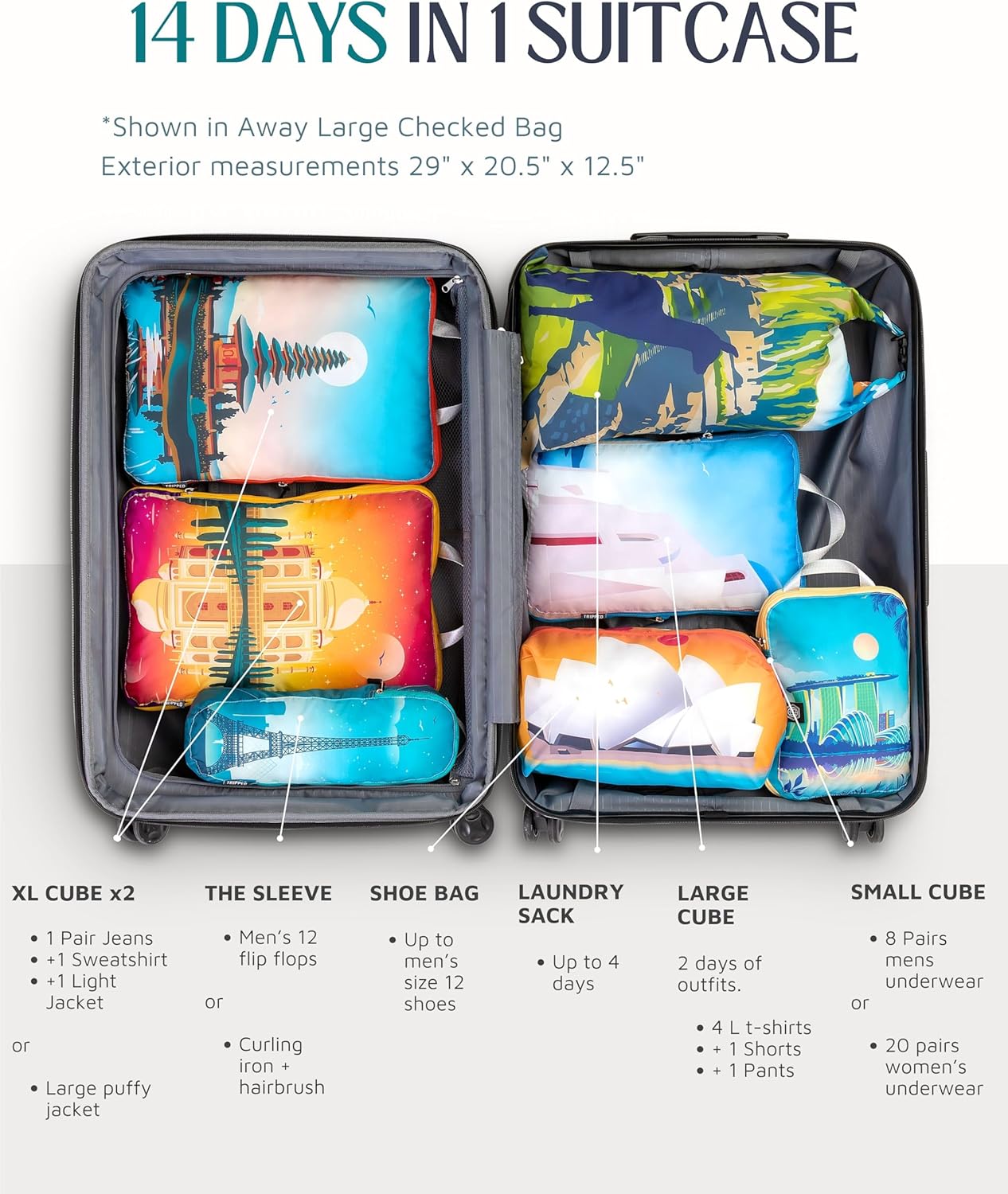Large Compression Packing Cubes for Travel-Packing Cube Luggage Organizers 7 Piece Set for Checked Luggage-Ultralight, Expandable/Compression Bags by TRIPPED Travel Gear (Bucketlist) - Roamly