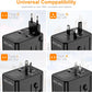 Universal Travel Adapter, VYLEE 70W International Plug Adapter with PD Fast Charging, 5-Port (1 AC/1 USB-A/3 USB-C), Wall Charger Worldwide Travel Essentials Plug for USA EU UK AUS Japan (Black)
