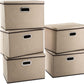 PRANDOM Large Collapsible Storage Baskets with Lids [5-Pack] Jute Fabric Foldable Storage Bins Boxes Organizer Containers Cube with Cover for Home Bedroom Closet Office Nursery (17.7x11.8x11.8)