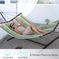 TegerDeger 12FT 2 Person Hammock Large Hammock Quick Dry 450LB Capacity with V Shaped Hardwood Spreader Bar & Nylon Rope for Outside, Patio, Garden, Backyard, Beach, Poolside - Tender Green Stripes