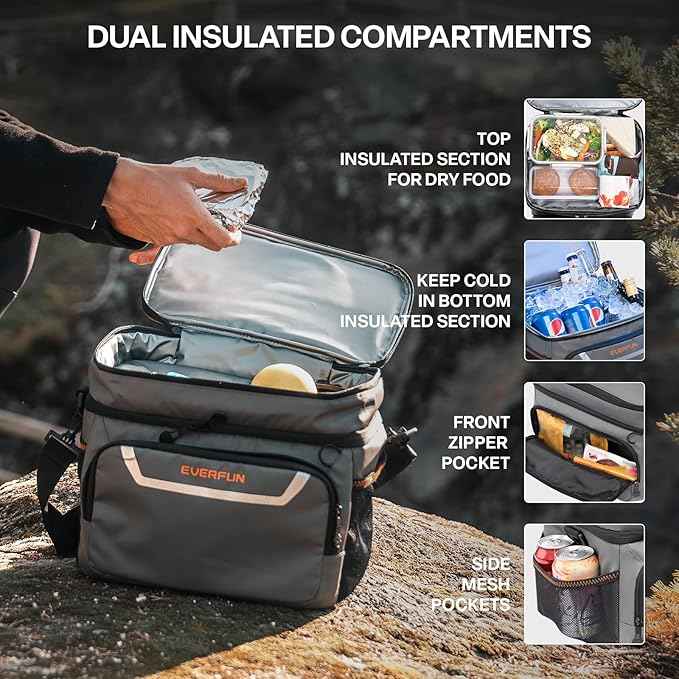 EVERFUN Small Cooler Bag 24/48 Can Insulated Lunch Box Double Deck Soft Leak-Proof Waterproof Collapsible Ice Chest for Men Women Work Travel Car Trip Picnic Beach