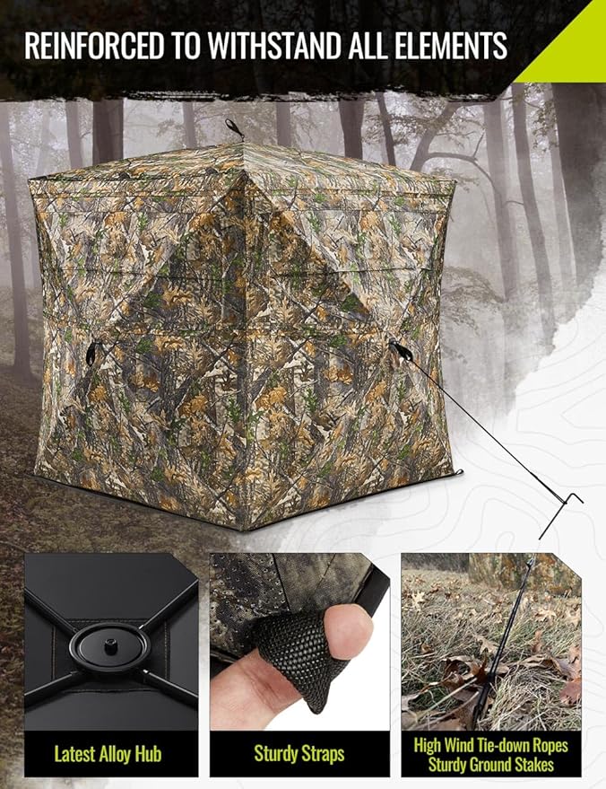 TIDEWE Hunting Blind 270°See Through with Carrying Bag for Turkey Hunting, Pop Up Ground Blinds, Portable Resilient Hunting Tent