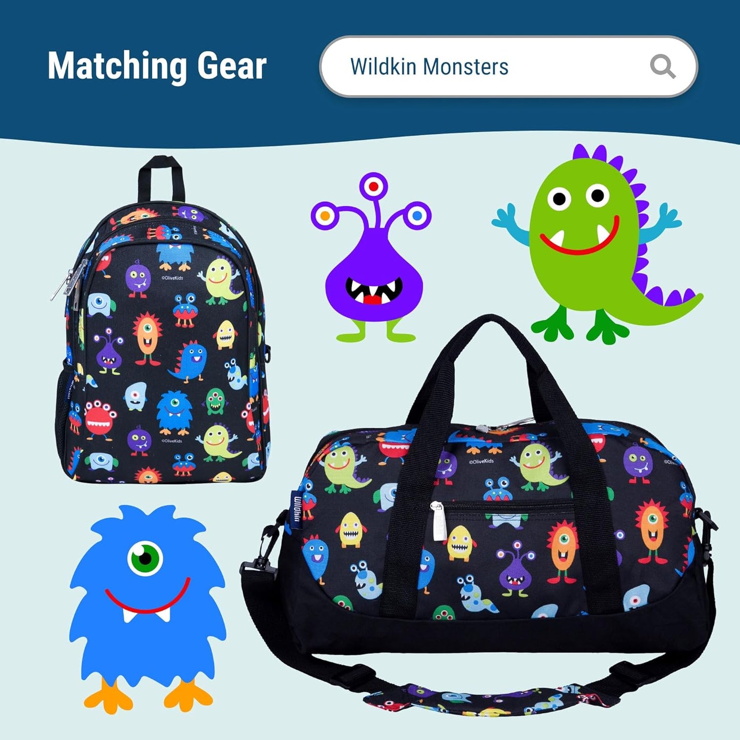 Wildkin Kids Insulated Lunch Bag – Reusable, Ideal for Hot/Cold Snacks, School & Travel - Monsters