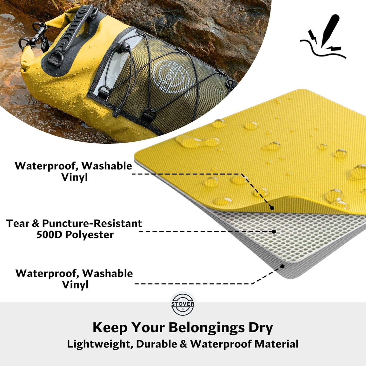STOVER 5/10/25/30/40/55L Waterproof Backpack- Floating Dry Bag for Kayaking, Travel, Beach, Hiking, & Camping, Men/Women