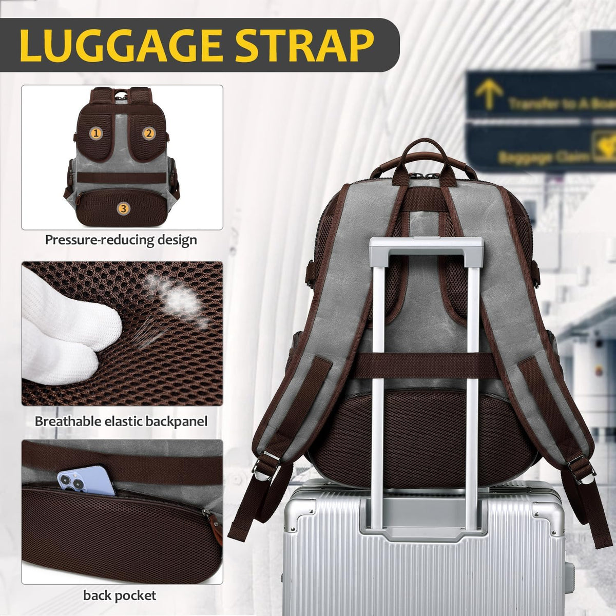 Travel Laptop Backpack 17.3 inch XL Computer Backpack for Men Waxed Canvas College Daypack Business Backpack Gray - Roamly