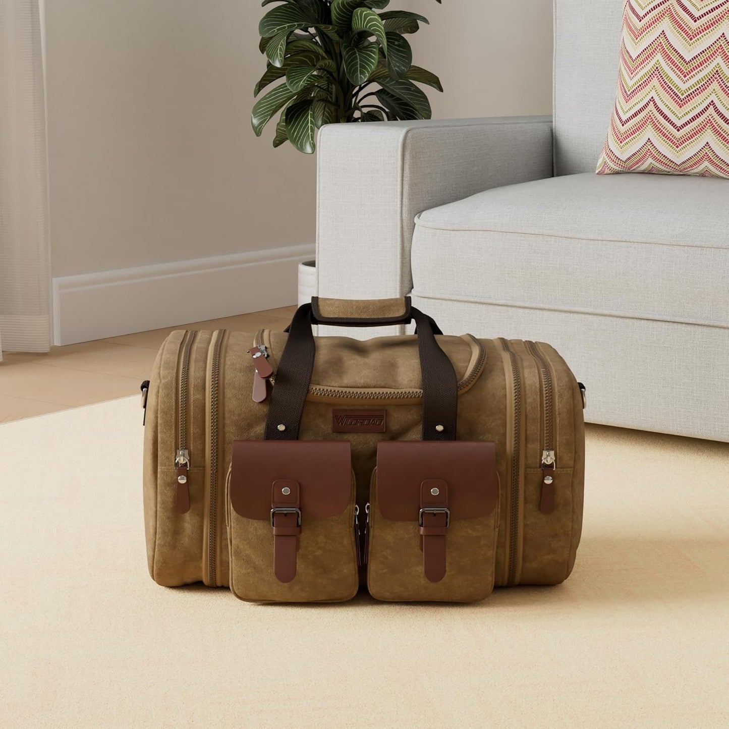 Wildroad Waxed Canvas Duffle Bag - 60L Waterproof Weekender Overnight Travel Bag - Roamly
