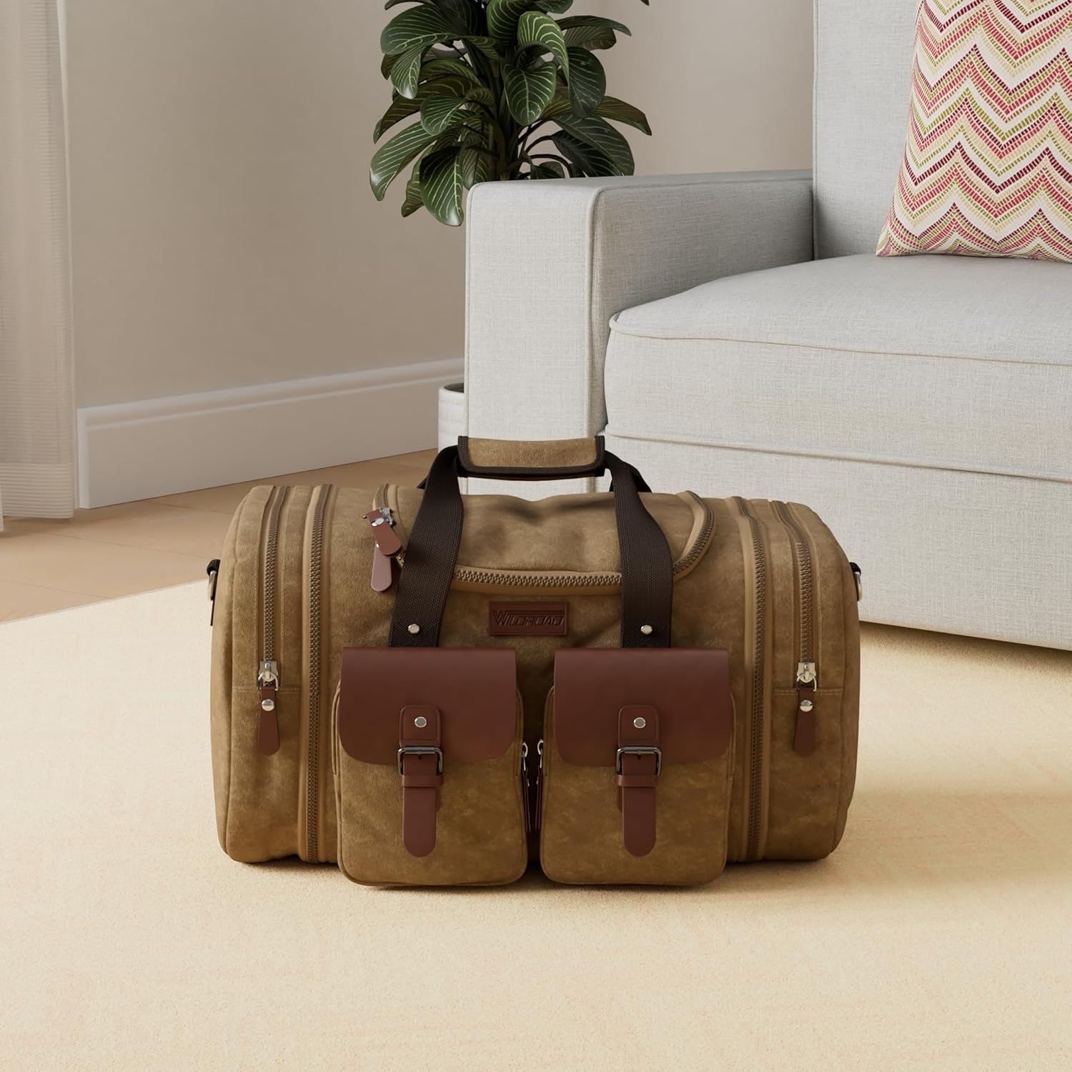 Wildroad Waxed Canvas Duffle Bag - 60L Waterproof Weekender Overnight Travel Bag - Roamly