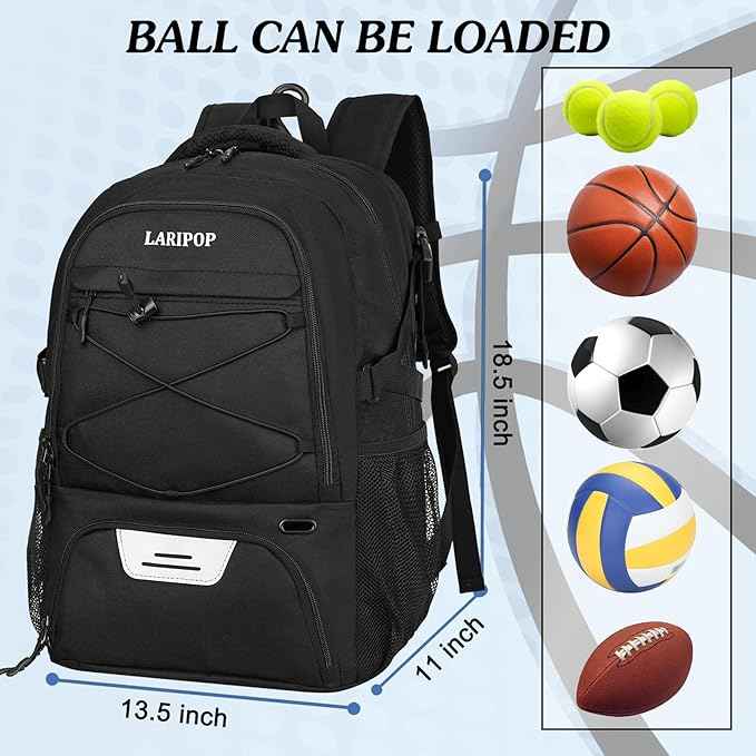 LARIPOP Basketball Backpack Large Basketball Bag with Ball Holder & Shoe Compartment for Youth Adults Men Women