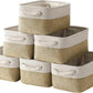 TheWarmHome Storage Basket for Shelves - 12x8x5.2 inch Small 6 Pack Collapsible Storage Bin for Closet with Handles, Fabric Storage Cubes for Cloth Organizer Gift Toy Decorative (White & Khaki)