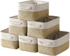 TheWarmHome Storage Basket for Shelves - 12x8x5.2 inch Small 6 Pack Collapsible Storage Bin for Closet with Handles, Fabric Storage Cubes for Cloth Organizer Gift Toy Decorative (White & Khaki)