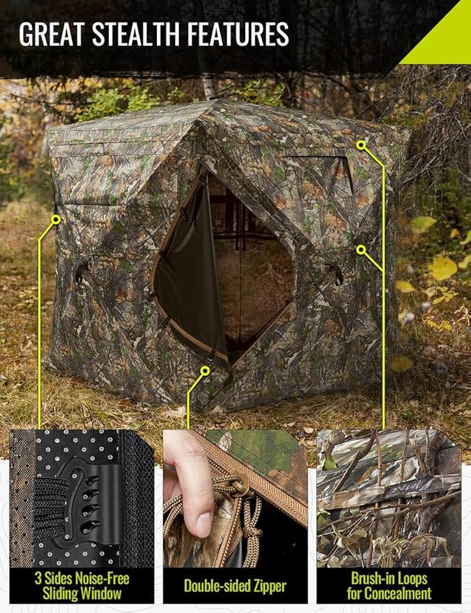 TIDEWE Hunting Blind 270°See Through with Carrying Bag for Turkey Hunting, Pop Up Ground Blinds, Portable Resilient Hunting Tent