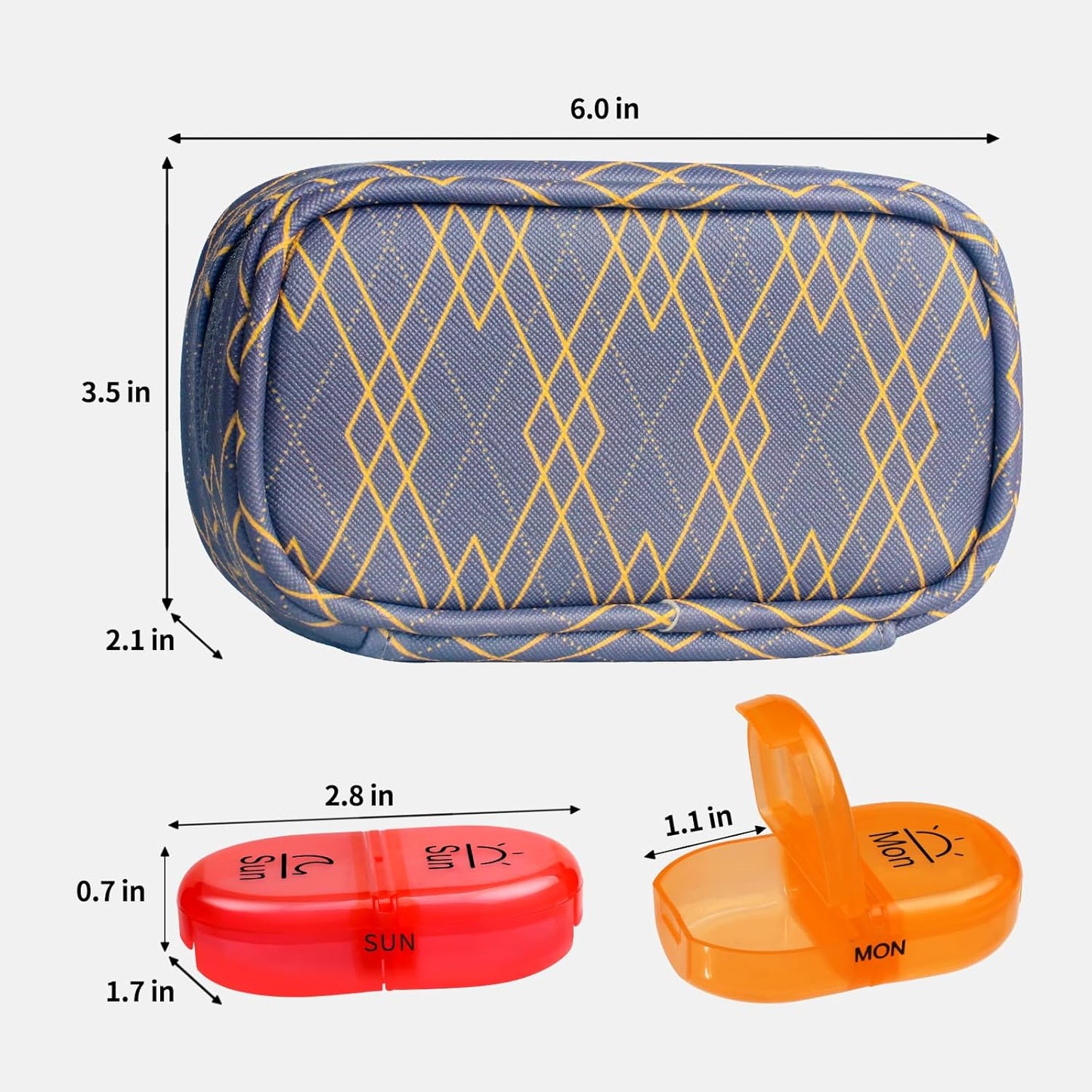 Serfeymi Weekly Travel Pill Organizer 2 Times A Day AM PM Upgraded Rainbow Pill Box 7 Day with Portable Zipper PU Leather Pill Case, Medicine Organizer for Pills, Vitamins, Fish Oils - Lines 01