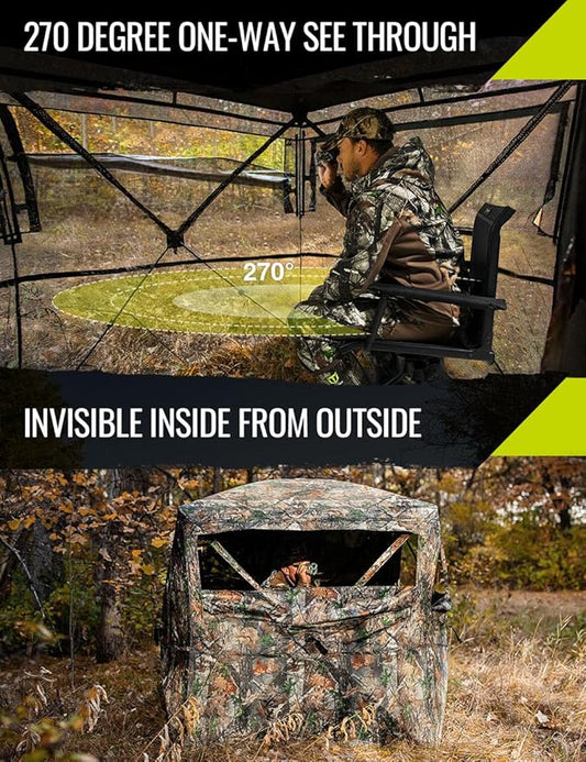 TIDEWE Hunting Blind 270°See Through with Carrying Bag for Turkey Hunting, Pop Up Ground Blinds, Portable Resilient Hunting Tent