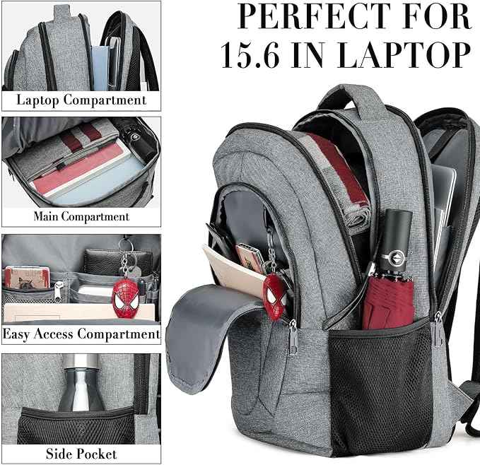 BIKROD Travel Laptop Backpack for Men and Women, Backpacks for School Teen Boys, Business Anti Theft Slim Sturdy Back Pack Adult Computer Bag Gift 15.6 IN Laptop, Grey