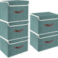 TYEERS Foldable Storage Boxes with Lids 5 Pack Fabric Storage Bins with Lids, Closet Organizers for Clothes Storage, Room Organization, Office Storage, Toys - Aqua Deep