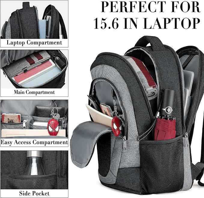 BIKROD Travel Laptop Backpack Men, School Backpacks for College Teen Boys Water Resistant Back Pack, Business Anti Theft Slim Sturdy Computer Bag Gifts Fits 15.6 Inch Laptop