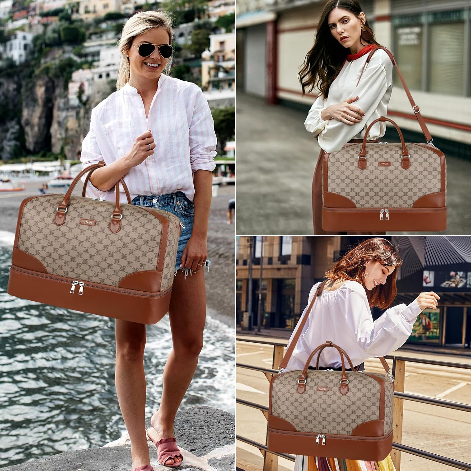 Weekender Bag for Women, Travel Duffel Bag Carry On Overnight Bag with Shoe Compartment Large Nylon Travel Weekend Tote Bag - Roamly