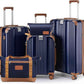Luggage Set 3 Piece with Cup Holder,Hardshell TSA Lock Spinner Wheels Carry on Lightweight Suitcase，Hook and YKK Zippers for Valentine Gifts (Navy, 5 piece sets(20/24/28/DB/TB))