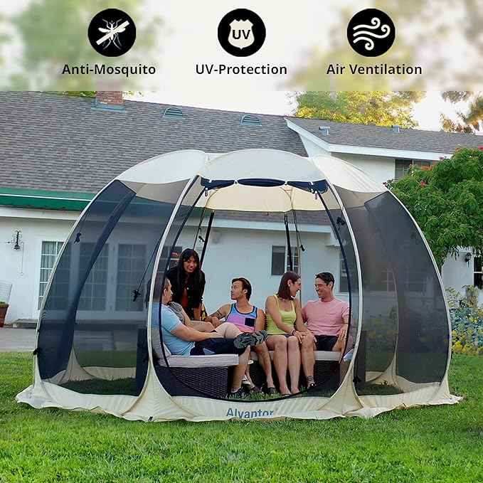 Alvantor Pop Up Screen House Gazebo with Mosquito Netting, Instant UV Resistant Sun Shelter for Patio & Backyard, Portable Canopy Tent for 2-10 Person
