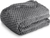 Bare Home Textured Fleece Blanket - Full/Queen - Ultra-Soft Lightweight for Bed, Sofa, and Couch - Luxury Microplush - Cozy Warm Blanket (Full/Queen, Waffle Grey)
