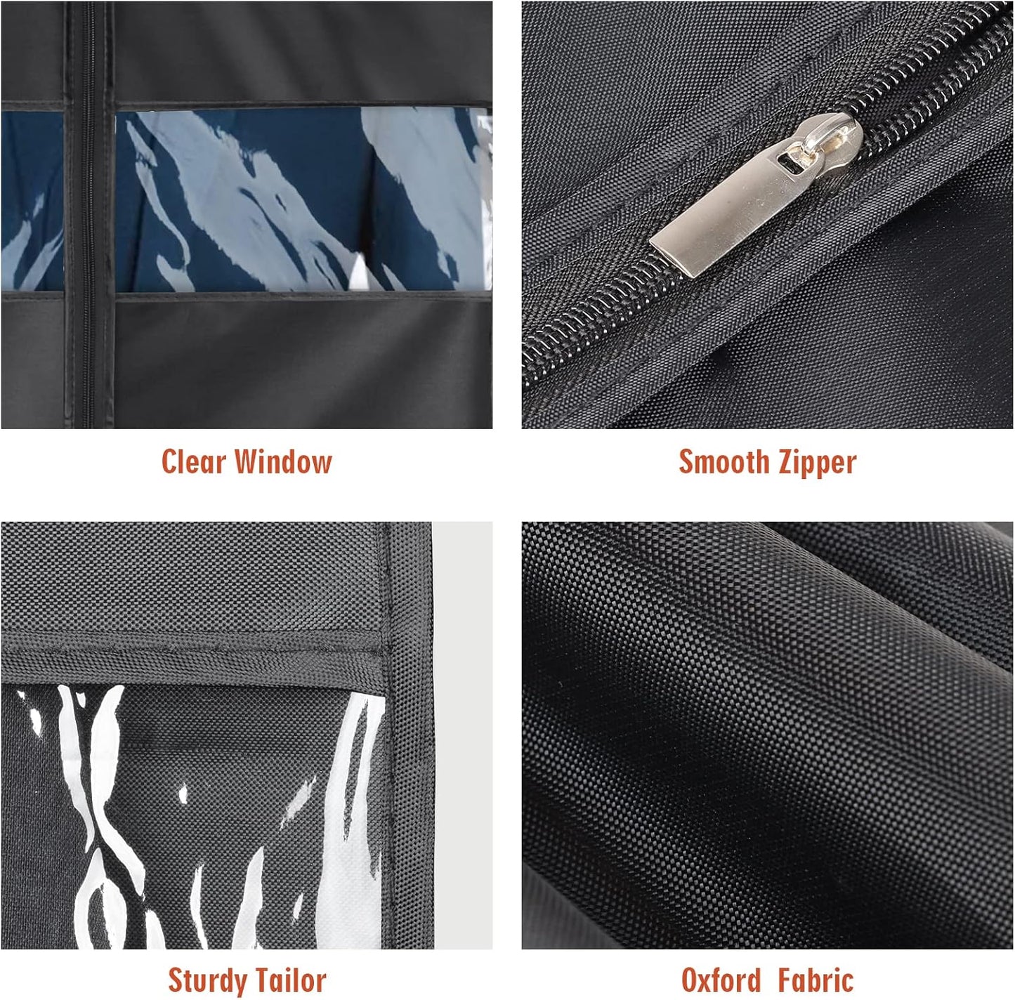 Univivi Garment Bag Suit Bag for Storage and Travel 43 inch, Washable Suit Cover for T-Shirt, Jacket, Suits, Coats, Set of 5, Oxford Fabrics