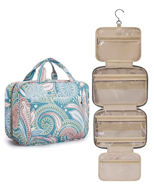 BAGSMART Toiletry Bag Travel Bag with Hanging Hook, Water-resistant Makeup Cosmetic Bag Travel Organizer for Accessories, Shampoo, Full Sized Container, Toiletries (Green Paisley, Large)
