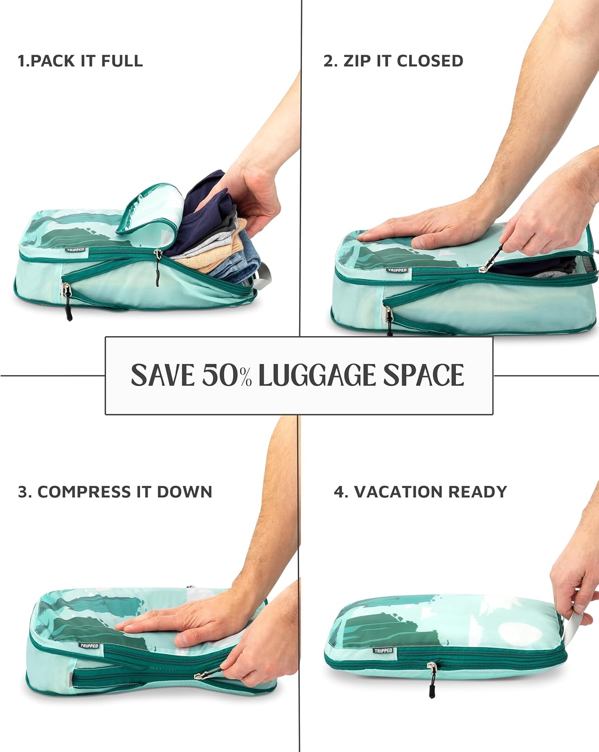 Large Compression Packing Cubes for Travel-Packing Cube Luggage Organizers 7 Piece Set for Checked Luggage-Ultralight, Expandable/Compression Bags by TRIPPED Travel Gear (Landscape) - Roamly
