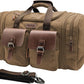 Wildroad 60L Travel Duffel Bag, Expandable Canvas Genuine Leather Duffle Bag Upgraded Overnight Weekender Bag Carry on Bag (Coffee, X Large-60L) - Roamly