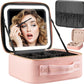 Makeup Travel Train Case with Mirror LED Light 3 Adjustable Brightness Large Cosmetic Bag Portable Storage Adjustable Partition Waterproof Makeup Brushes Make up Jewelry Gift for Women