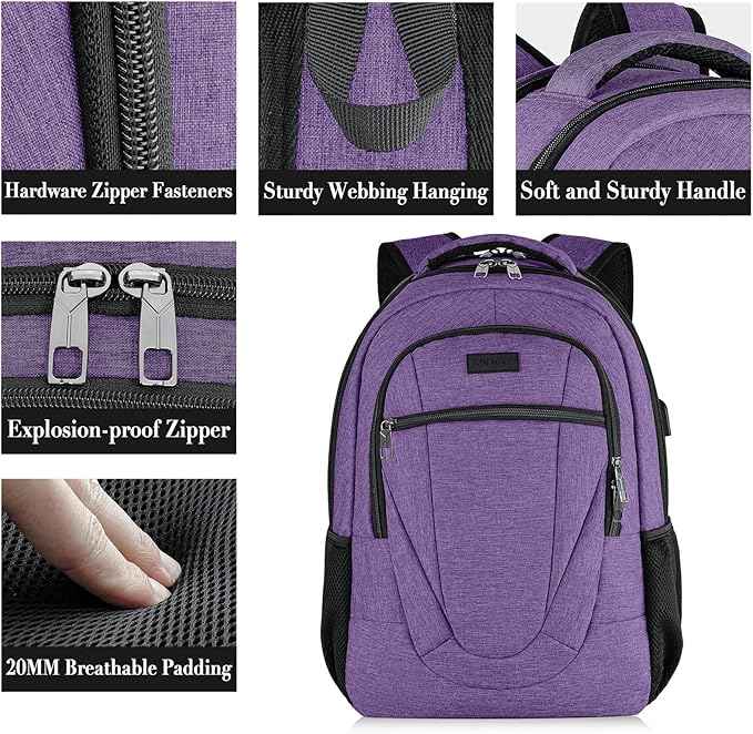 BIKROD Backpack for Women and Men, Extra Large School Backpacks for Teens, Water Resistant Back Pack Fits 17 Inch Laptop, Business Anti Theft Sturdy Computer Bag Gifts, Purple