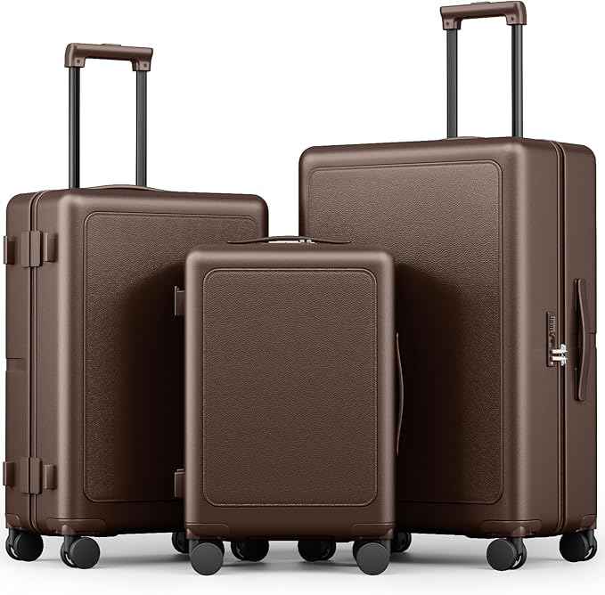 Joyway Luggage Sets 3 Piece with Spinner Wheels, Carry On Luggage 20In with ABS+PC Hardshell, Lightweight Suitcase Set with TSA Lock and Pressure-resistant Frame, 20/24/28 Inch, Coffee