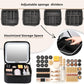 Makeup Bag with LED Mirror, PU Leather Makeup Case - 3 Adjustable Brightness Levels, Lighted Cosmetic Case with Mirror, Dividers - Make Up Portable Storage Travel Organizer with Handle