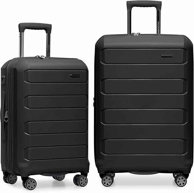 Traveler's Choice Pagosa Hardshell Expandable Luggage with Spinner Wheels, Black, 2-Piece Set (22/26)